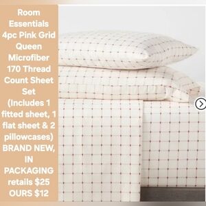 Room Essentials Pink Grid Microfiber Sheet Set